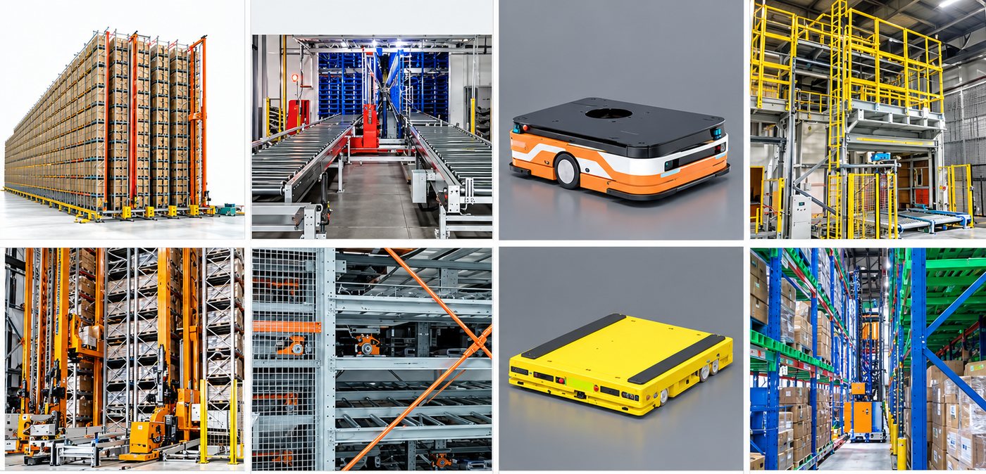 AGV and AMR robots with warehouse automation systems