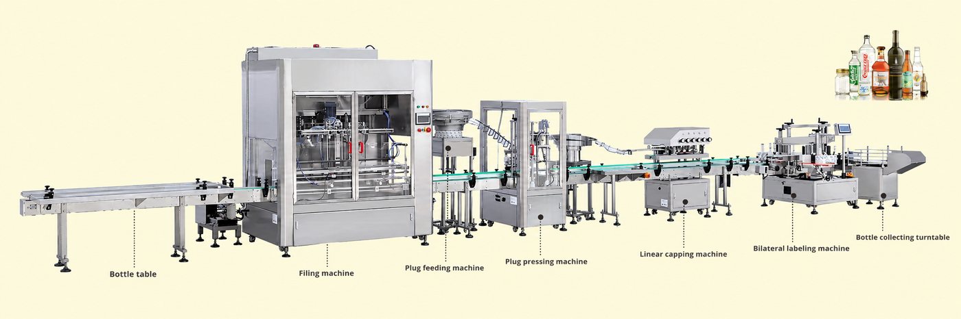Filling, capping and labeling line for packaging machinery